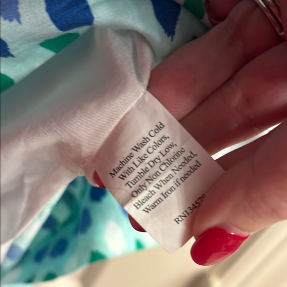 Vineyard Vines Blue and Green Geometric Print V-Neck Knee-Length Sundress - Picture 6 of 6